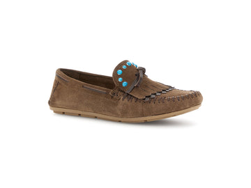 CafeNoir Mocassino Indianino Donna Suede Taupe con Frangia