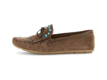 CafeNoir Mocassino Indianino Donna Suede Taupe con Frangia