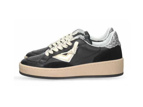 4B12 Sneaker Donna Play New Sky Nera, Oro e Glitter Argento