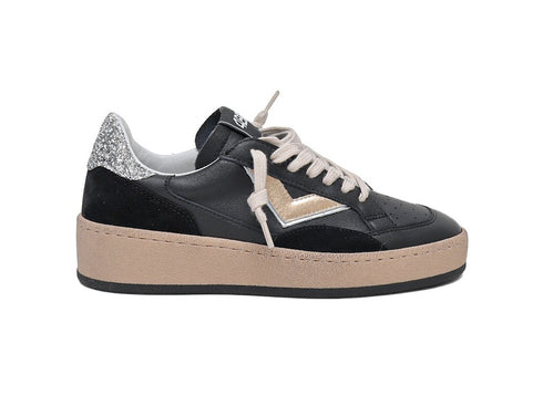 4B12 Sneaker Donna Play New Sky Nera, Oro e Glitter Argento D221