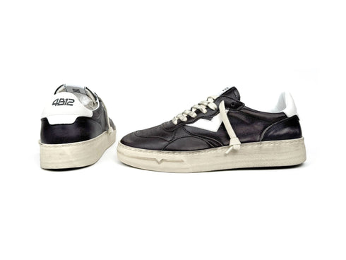 4B12 Men's Black Leather Sneaker with Vintage Effect