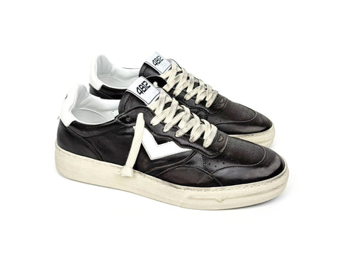 4B12 Men's Black Leather Sneaker with Vintage Effect