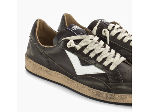 4B12 Men's Brown Leather Sneakers with Vintage Effect