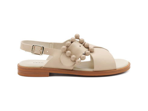 Frau Donna Sandali Bassi 2 Fasce con Fibbia Sfere Tomaia Pelle Beige 85m9-oyster