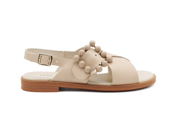 Frau Donna Sandali Bassi 2 Fasce con Fibbia Sfere Tomaia Pelle Beige 85m9-oyster