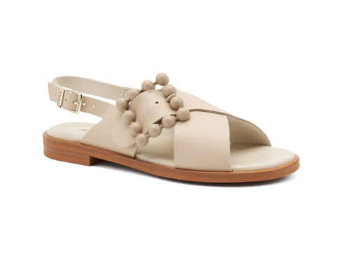 Frau Women's Flat Sandals 2 Bands with Sphere Buckle Leather Upper