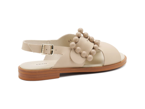 Frau Women's Flat Sandals 2 Bands with Sphere Buckle Leather Upper