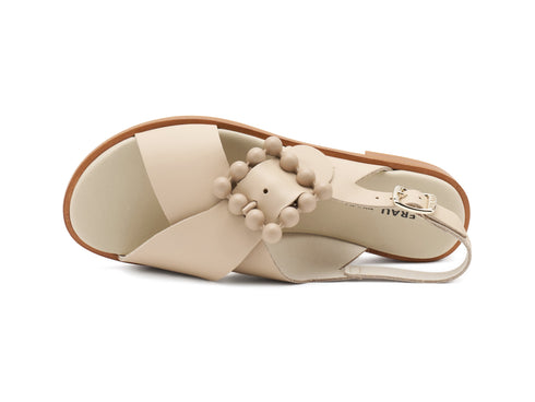 Frau Women's Flat Sandals 2 Bands with Sphere Buckle Leather Upper