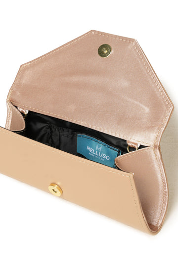 Melluso Nude Leather Clutch with Chain