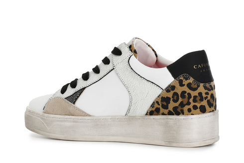 CafèNoir Donna Sneakers in pelle e pelle scamosciata con riporti effetto metallico C1DA1031W087 Bianco maculato