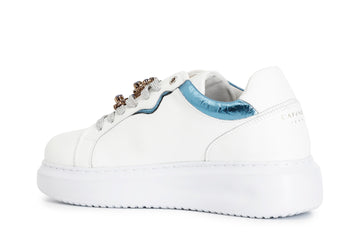 CafèNoir Donna Sneakers con riporto laminato e accessori gioiello leva e metti C1DE1013W028 Bianco/turchese