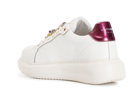 CafèNoir Donna Sneakers in pelle con accessori removibili C1DE1032R054 Bianco/bordeaux
