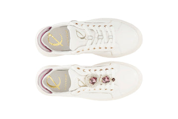 CafèNoir Donna Sneakers in pelle con accessori removibili C1DE1032R054 Bianco/bordeaux
