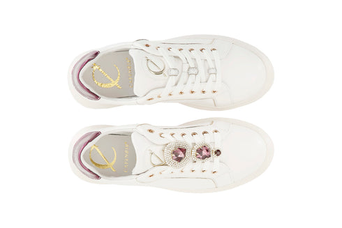 CafèNoir Donna Sneakers in pelle con accessori removibili C1DE1032R054 Bianco/bordeaux