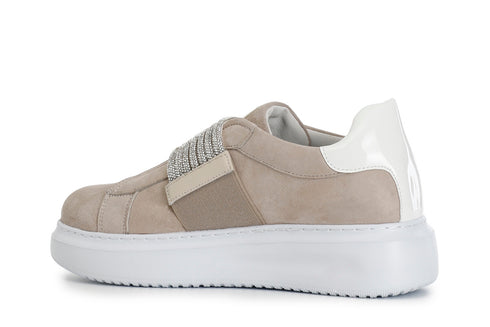 CafèNoir Donna Sneakers in camoscio con fascia strass C1DE5015M072 Ecru