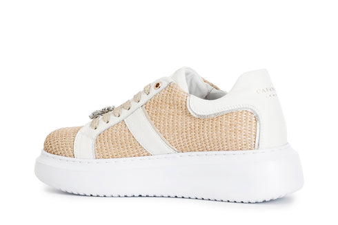 CafèNoir Donna Sneakers in rafia con strass laterale eaccessori gioiello leva e metti C1DE9010M008 Beige