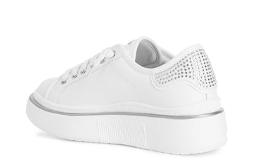 CafèNoir women's leather sneaker with micro rhinestones and platform sole