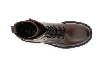 CafèNoir Women's Lace-Up Combat Boots in Hammered Leather, Dark Brown
