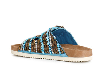 CafèNoir women's double buckle slipper with embroidery low heel