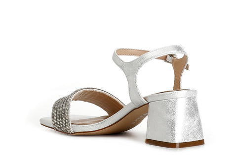 CafèNoir Donna Sandalo gilda effetto laminato con mignon strass davanti C1LB9014L001 Argento