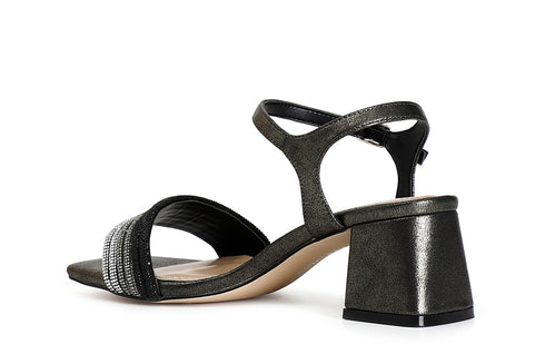 CafèNoir Donna Sandalo gilda effetto laminato con mignon strass davanti C1LB9014N001 Nero