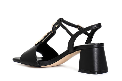 CafèNoir Women's Sandal with Medium Heel and Golden Accessory