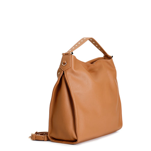 CafèNoir Sacca Morbida Cammello con Applicazione Rivetti