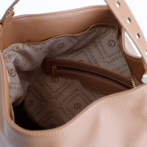 CafèNoir Sacca Morbida Cammello con Applicazione Rivetti