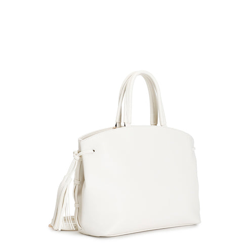 CafèNoir White Tote Bag with Side Knot and Threading
