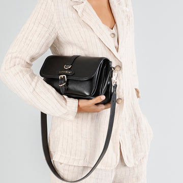 CafèNoir Black shoulder bag with flap and visible logo