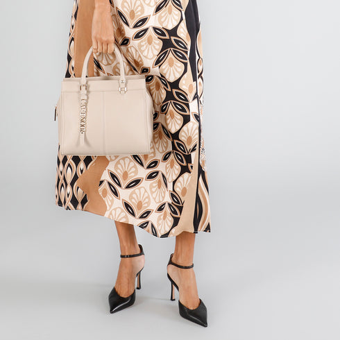 CafèNoir Beige Handbags with Tubular Handles and Removable Shoulder Strap