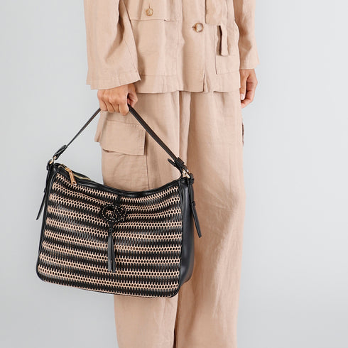 CafèNoir Shopping Bag con Dettaglio in Rete e Infilatura