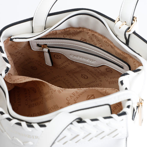 CafèNoir White Handbag with Thread Detail