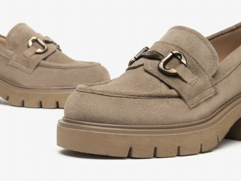 NeroGiardini Women's Chunky Suede Loafers in Beige with Buckle