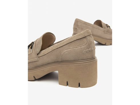 NeroGiardini Women's Chunky Suede Loafers in Beige with Buckle