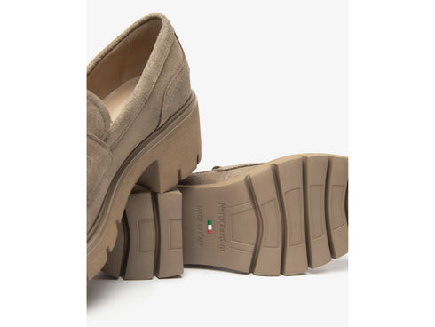 NeroGiardini Women's Chunky Suede Loafers in Beige with Buckle