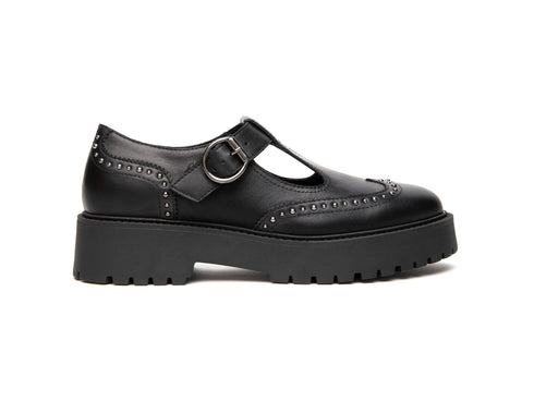 NeroGiardini Mary Jane Platform in Pelle Nera con Borchie I514000D-100
