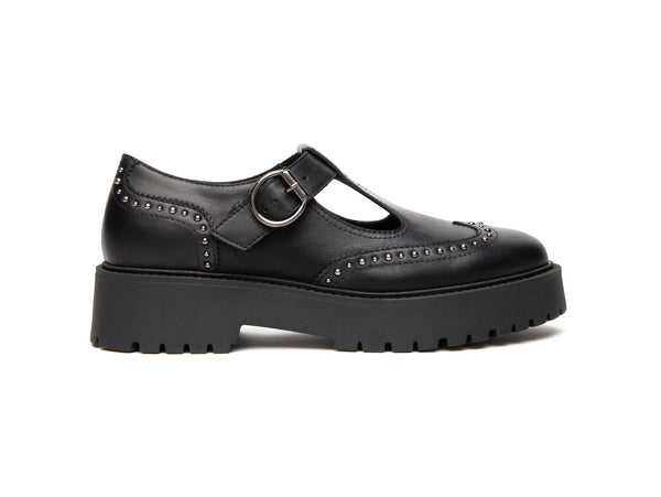 NeroGiardini Mary Jane Platform in Pelle Nera con Borchie I514000D-100