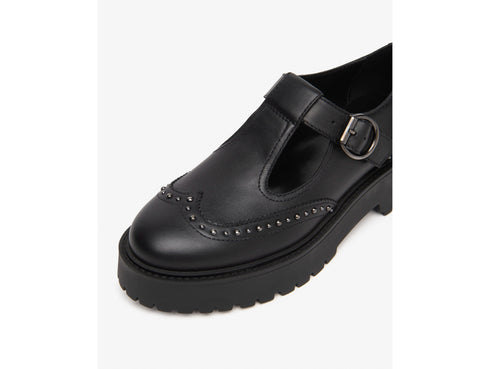 NeroGiardini Mary Jane Platform in Black Leather with Studs