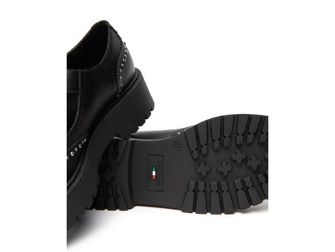 NeroGiardini Mary Jane Platform in Black Leather with Studs