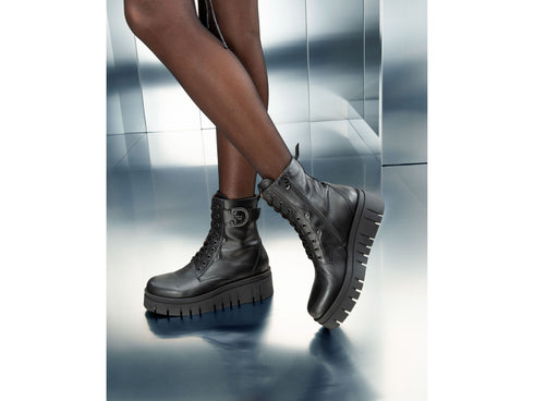 Nero Giardini Anfibi Donna Invernali Suola Zeppa Tomaia Pelle