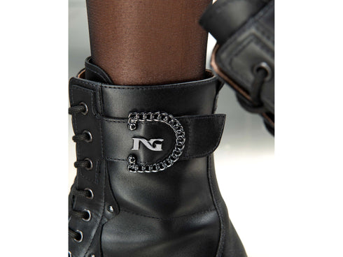 Nero Giardini Anfibi Donna Invernali Suola Zeppa Tomaia Pelle