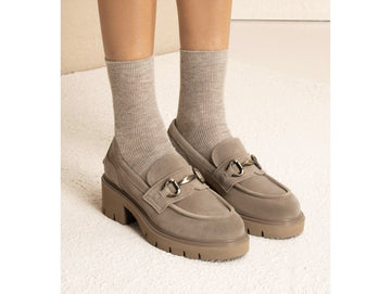 NeroGiardini Women's Chunky Suede Loafers in Beige with Buckle