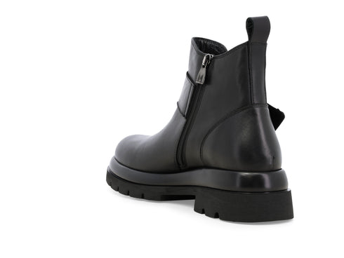 Melluso Women's Black Leather Ankle Boot with Maxi Buckle and Tread