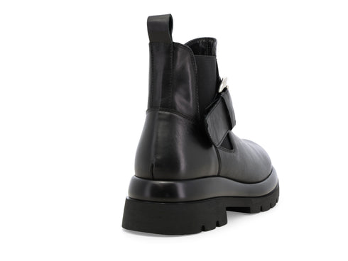 Melluso Women's Black Leather Ankle Boot with Maxi Buckle and Tread