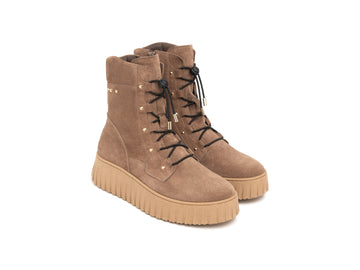 NeroGiardini Women's Platform Combat Boots in Mou Suede
