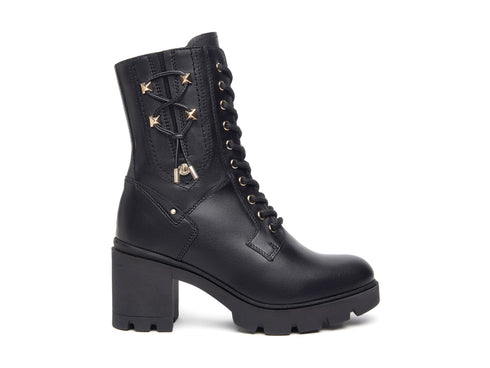 Nero Giardini Anfibi Invernali Tacco Alto Tomaia Pelle Nera i309021d-100