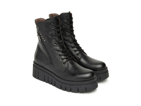 NeroGiardini Women's Black Leather Winter Platform Ankle Boots