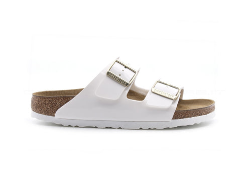 Birkenstock Arizona ciabatte 2 fibbie vernice bianca 1005294