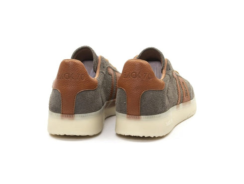 Back 70 Sneaker Boston Uomo in Suede Verde Fango e Pelle Cognac